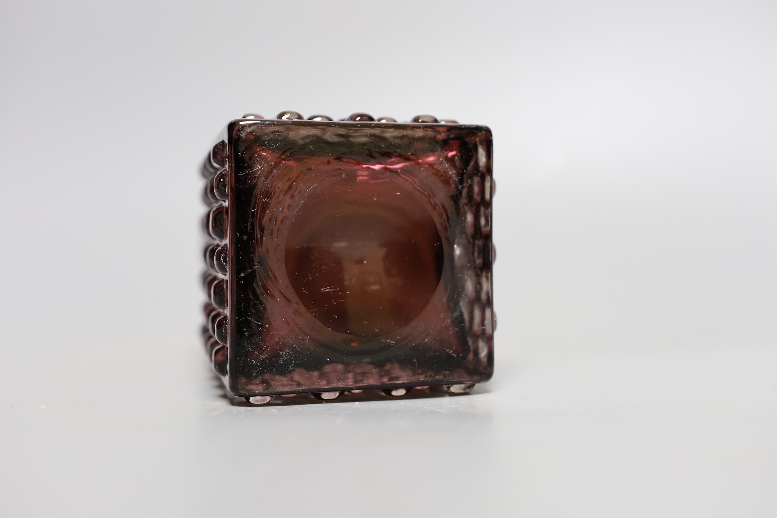 A Whitefriars 'Chess' glass vase, designed by Geoffrey Baxter, dark glass, 15cm tall